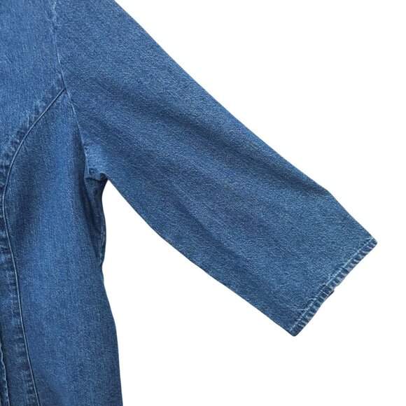 Harolds Denim Top Womens Size 12 Pleated Front Back Detail Round Neck 3/4 Sleeve - Picture 13 of 16